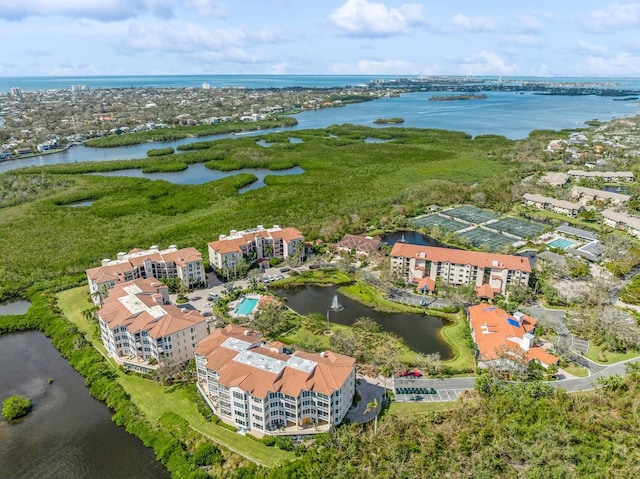 aerial view with a water view