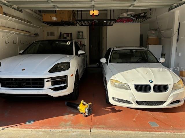 garage with a garage door opener