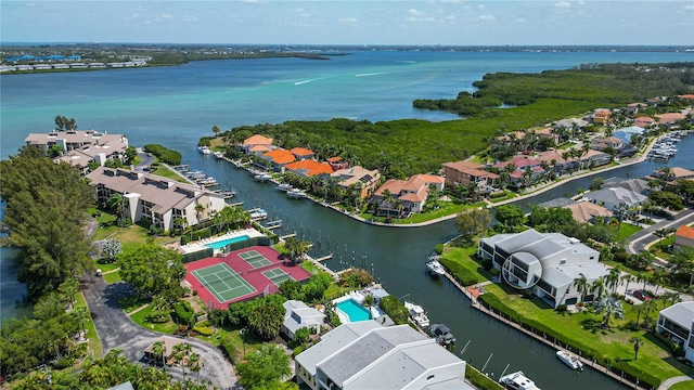 aerial view featuring a water view