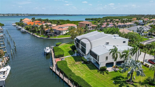 aerial view with a water view