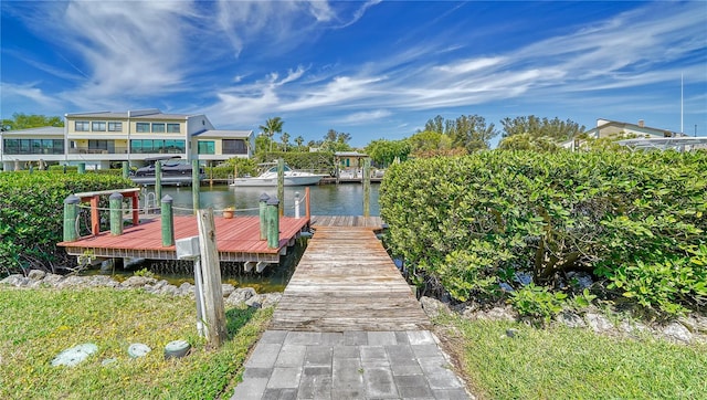 dock area with a water view