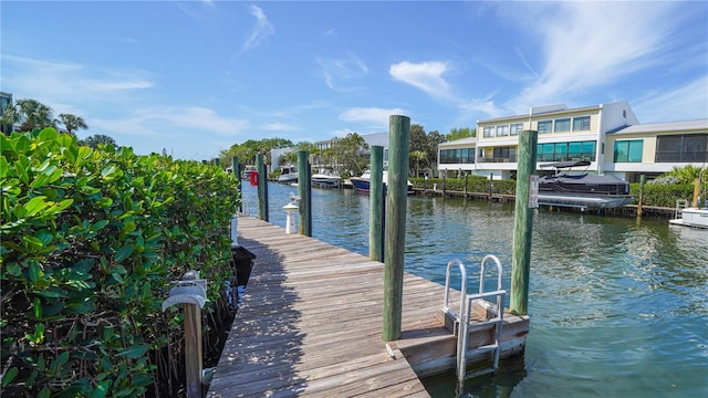 dock area featuring a water view