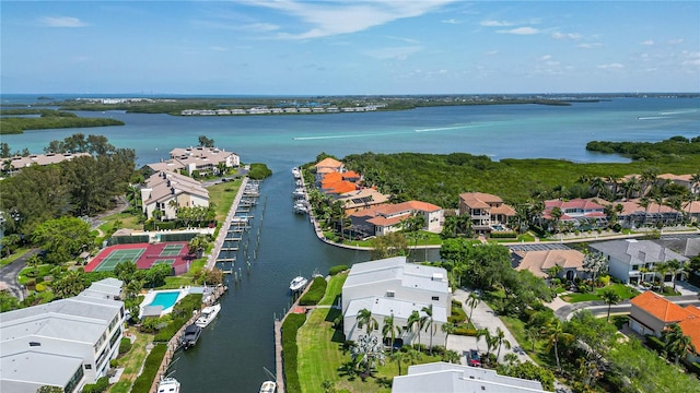 aerial view featuring a water view