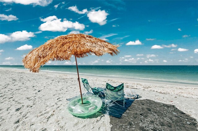 view of water feature featuring a beach view