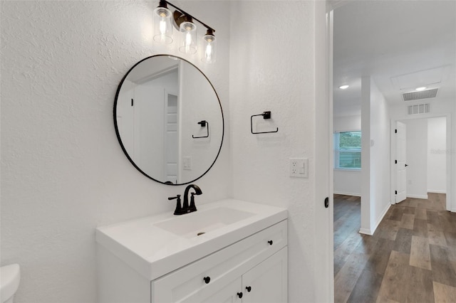 bathroom with vanity and wood-type flooring