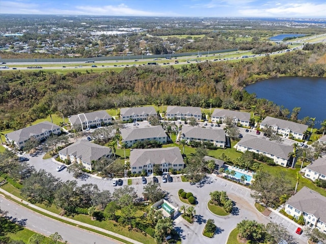 aerial view with a water view