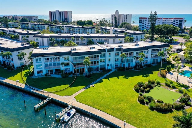 aerial view with a water view