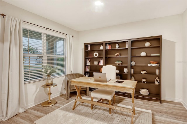 home office featuring light hardwood / wood-style flooring