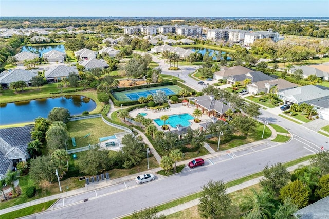 aerial view with a water view