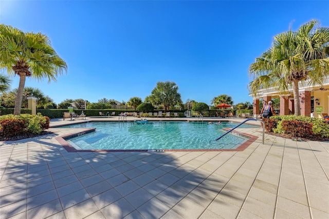 view of swimming pool with a patio area