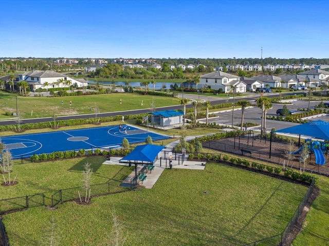 aerial view with a water view