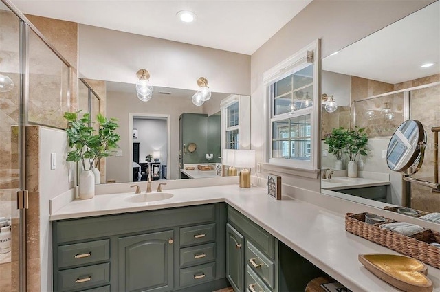 bathroom featuring vanity and walk in shower