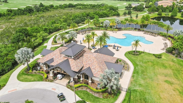 aerial view featuring a water view