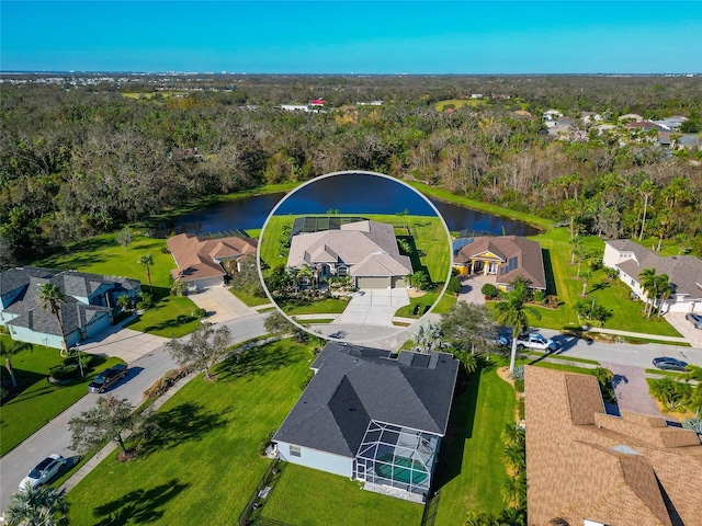 bird's eye view featuring a water view