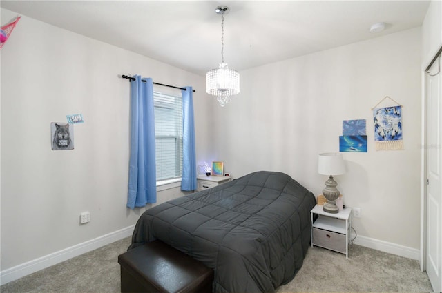 bedroom with light colored carpet