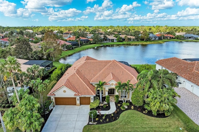 aerial view with a water view