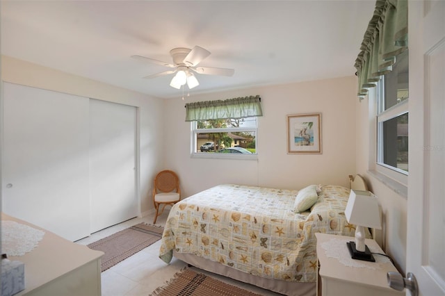 bedroom with a closet and ceiling fan