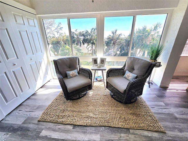 sitting room featuring a healthy amount of sunlight and wood-type flooring