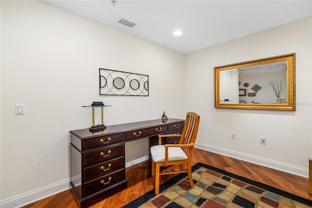 office space featuring dark hardwood / wood-style flooring