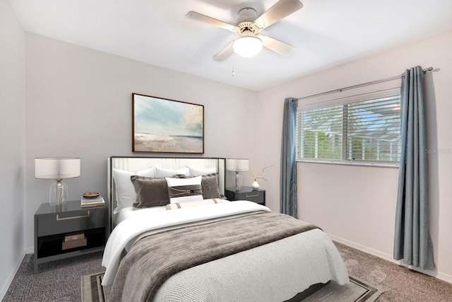 bedroom featuring carpet flooring and ceiling fan