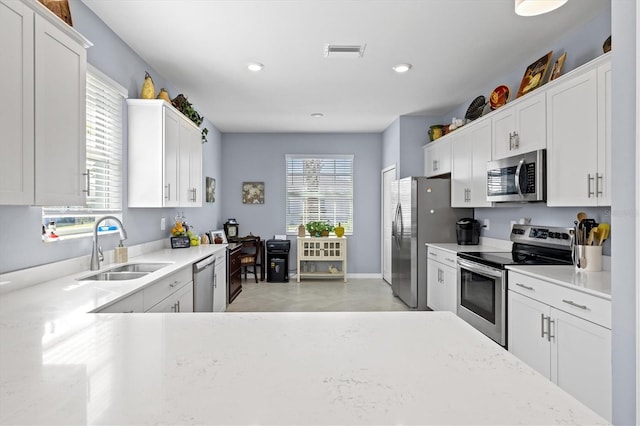 kitchen featuring white cabinetry, stainless steel appliances, and sink