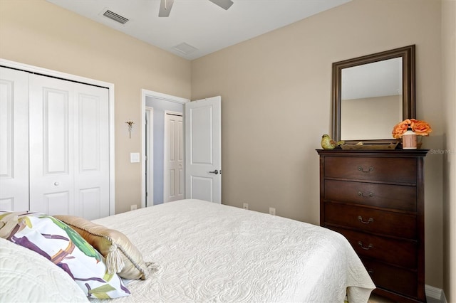 bedroom featuring a closet and ceiling fan