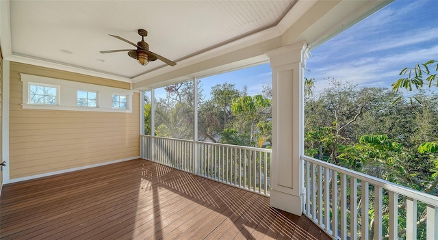 wooden terrace with ceiling fan