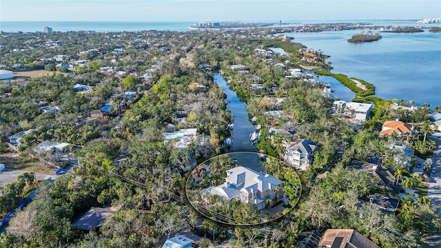 bird's eye view featuring a water view