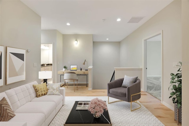 living room featuring light hardwood / wood-style flooring