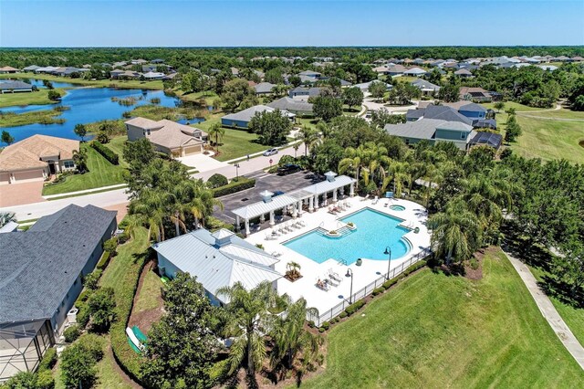 aerial view featuring a water view