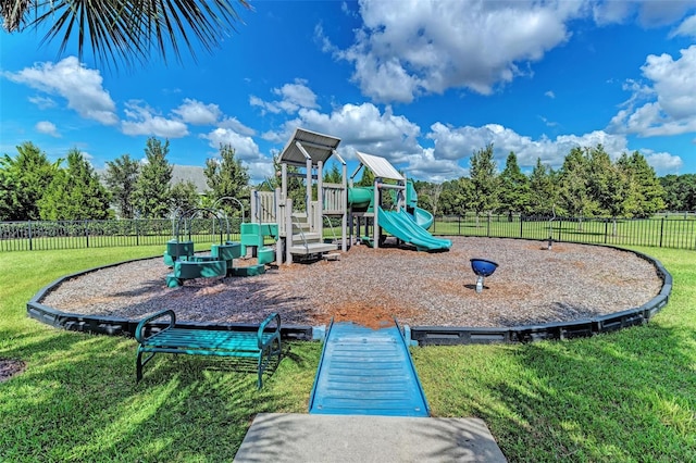 view of play area featuring a yard