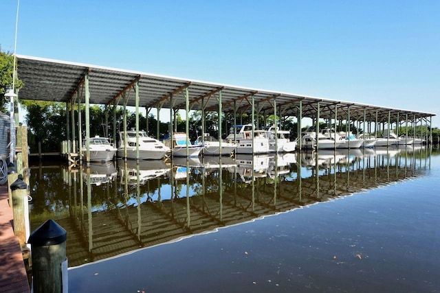 dock area featuring a water view