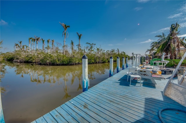 view of dock with a water view