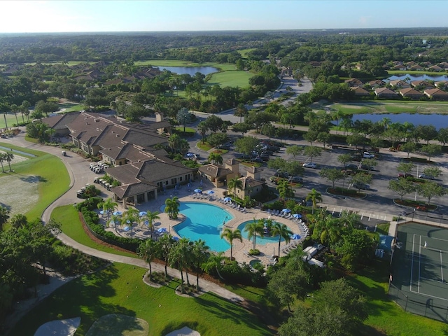 aerial view with a water view