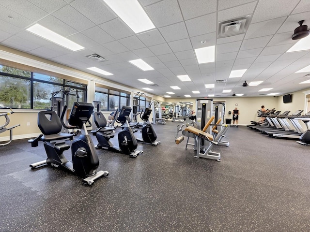 gym with a drop ceiling