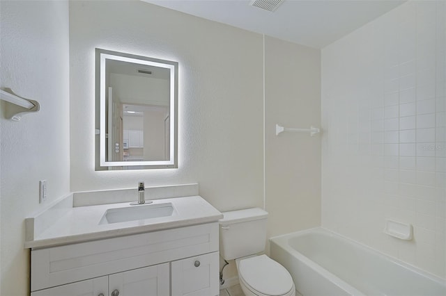 full bathroom with toilet, vanity, and shower / bathtub combination