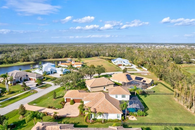 aerial view with a water view