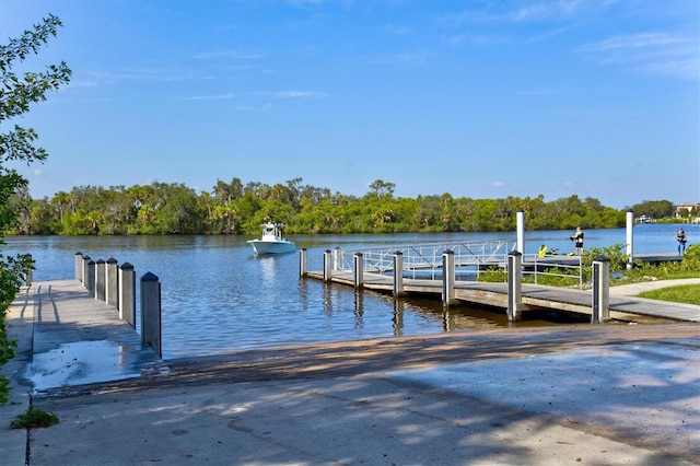 view of dock with a water view