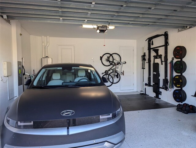 garage with a garage door opener