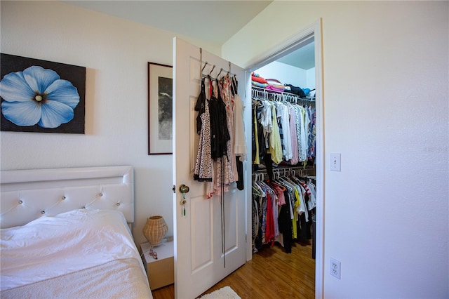 bedroom with a closet and wood-type flooring