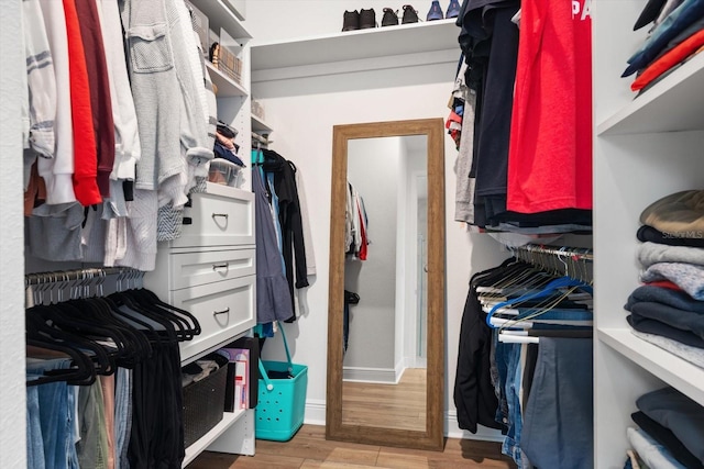 spacious closet with light hardwood / wood-style floors