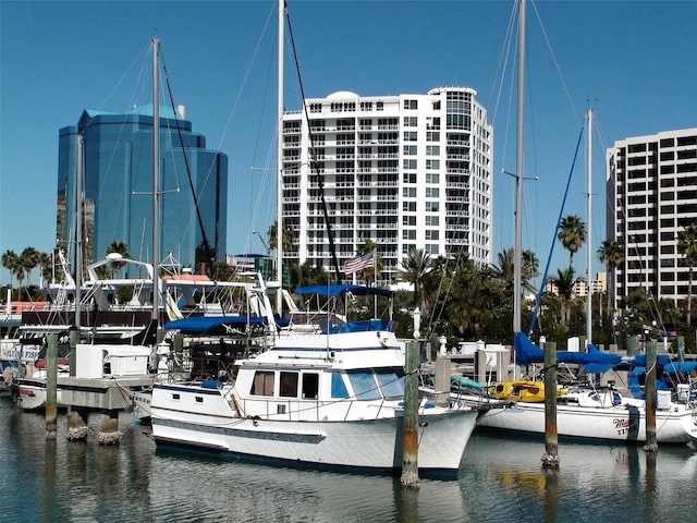 view of dock with a water view