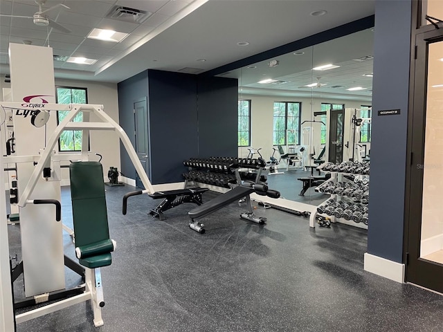 gym with a drop ceiling