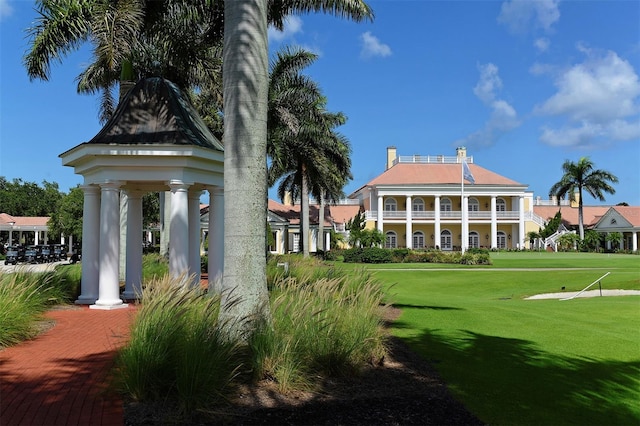 view of community with a gazebo and a lawn