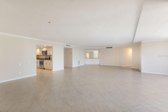 tiled empty room with crown molding