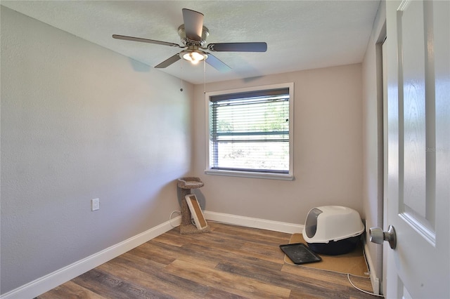 interior space with ceiling fan and dark hardwood / wood-style floors