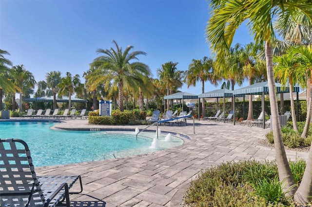 view of pool with a gazebo and a patio area