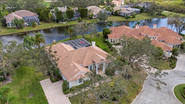 aerial view with a water view