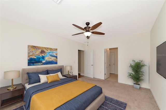 bedroom featuring carpet and ceiling fan