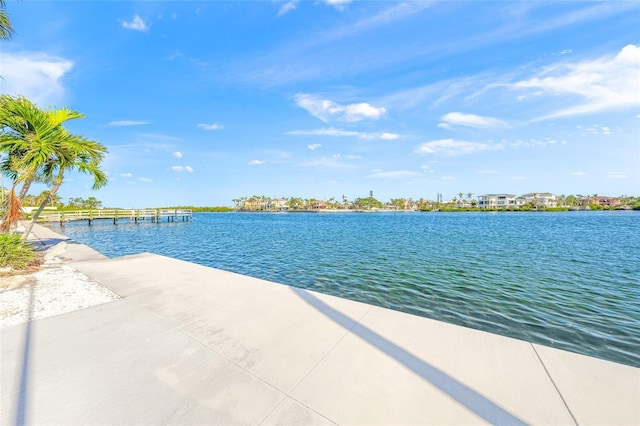 water view featuring a dock